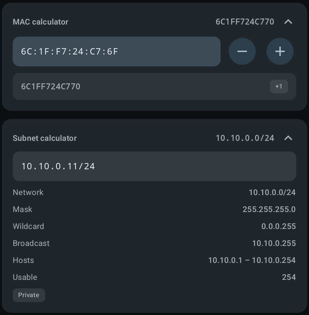 Калькуляторы MAC и подсети