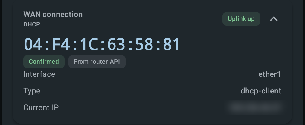 WAN-подключение и MAC внешнего порта